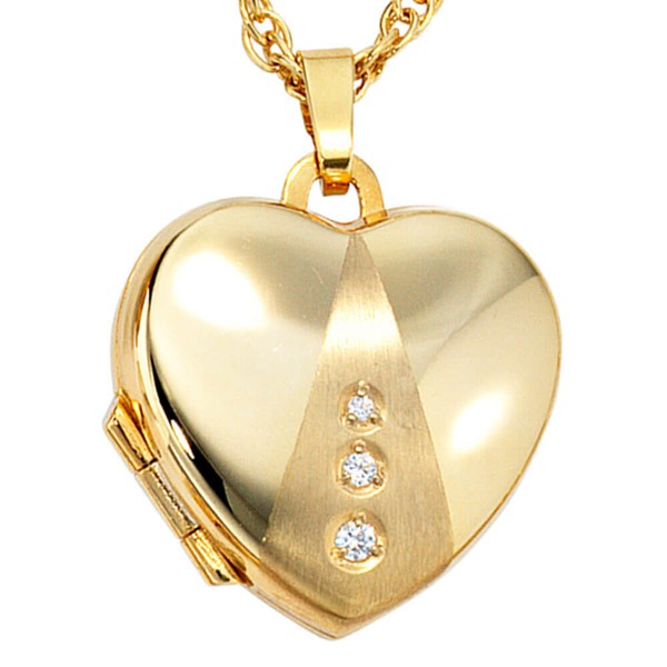 Medaillon Herz mit 3 Zirkonia 333 Gelbgold