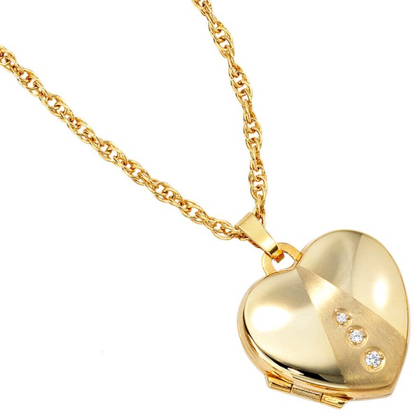 Medaillon Herz mit 3 Zirkonia 333 Gelbgold