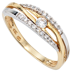 Ring Goldring Damenring mit Zirkonia 333 Gold Gelbgold & Weißgold