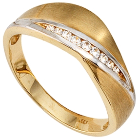Ring Goldring Damenring mit 9 Zirkonia 333 Gold Gelbgold teilmattiert