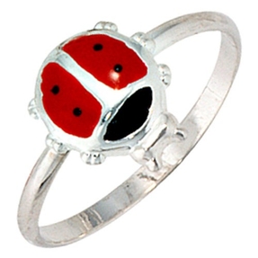 Kinderring Ring Marienkäfer rot schwarz lackiert 925 Echt Silber Silberring