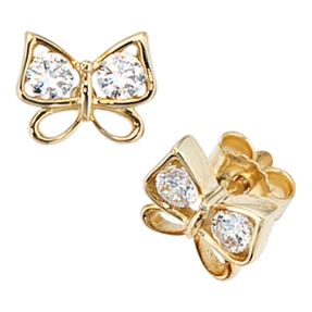 Ohrstecker Schmetterling mit 4 Zirkonia 333 Gold Gelbgold für Damen
