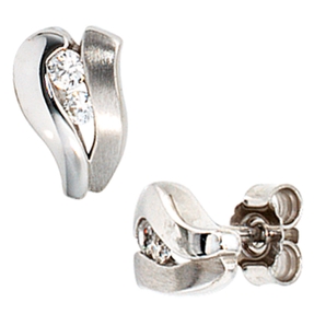 Ohrstecker Ohrschmuck mit Zirkonia 375 Gold Weißgold mattiert Damen Ohrringe