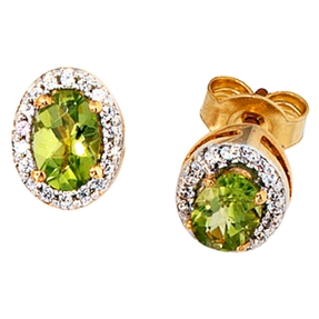 Ohrstecker Ohrschmuck mit Peridot grün & 36 Brillanten 585 Gelbgold Damen Ohrstecker Ohrschmuck mit Peridot grün & 36 Brillanten 585 Gelbgold Damen