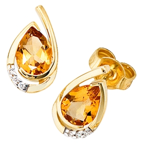 Ohrstecker Ohrschmuck mit Citrin orange & 6 Brillanten 585 Gelbgold Damen Ohrstecker Ohrschmuck mit Citrin orange & 6 Brillanten 585 Gelbgold Damen