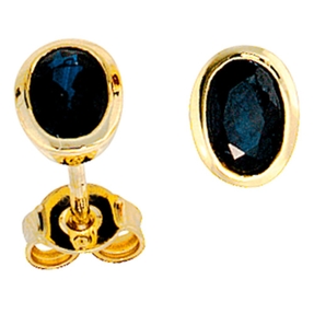 Ohrstecker Ohrschmuck mit Saphir Safir 585 Gold Gelbgold oval Damen Ohrringe
