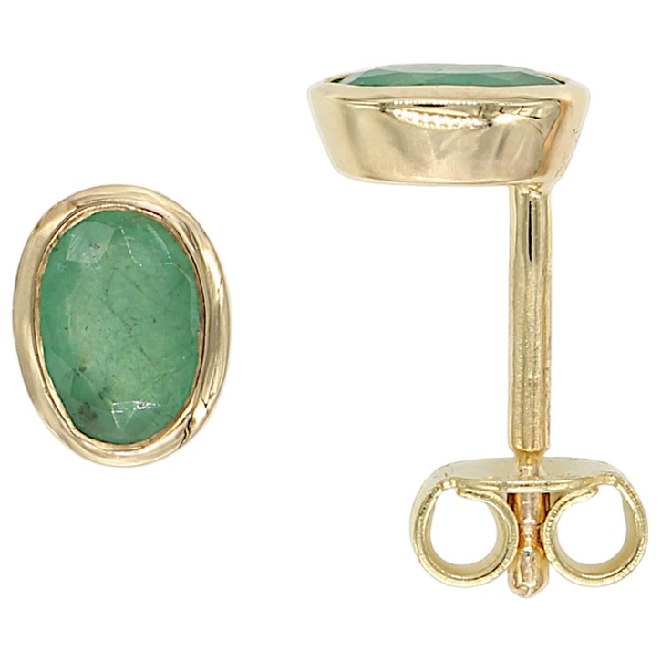 Ohrstecker mit Smaragd 585 Gelbgold oval