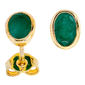 Ohrstecker Ohrschmuck mit Smaragd grün 585 Gold Gelbgold oval Damen Ohrringe Ohrstecker Ohrschmuck mit Smaragd grün 585 Gold Gelbgold oval Damen Ohrringe
