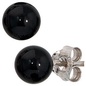 Ohrstecker Stecker mit Onyx schwarz 6mm 925 Silber rhodiniert Ohrringe