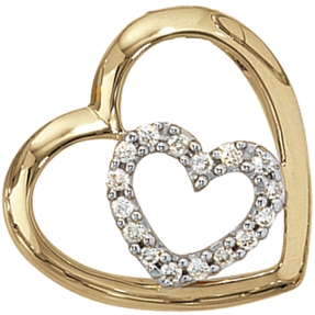 Anhänger Herz zwei Herzen 16 Diamanten Brillanten 585 Gold Gelbgold Damen