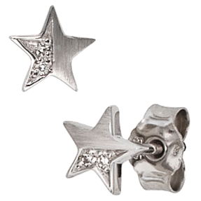 Ohrstecker Stern Sterne 4 Diamanten Brillanten 585 Weißgold mattiert Damen Ohrstecker Stern Sterne 4 Diamanten Brillanten 585 Weißgold mattiert Damen