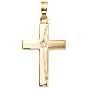 Anhänger Kreuz mit Zirkonia 333 Gold Gelbgold teilmattiert Goldkreuz Damen