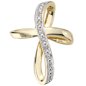 Anhänger Kreuz mit 7 Diamanten Brillanten 0,03 Ct. W/P, 585 Gold Gelbgold Anhänger Kreuz mit 7 Diamanten Brillanten 0,03 Ct. W/P, 585 Gold Gelbgold
