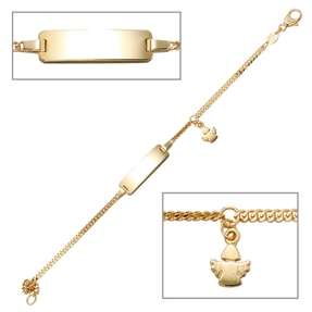 Goldarmband für Kinder Panzerkette Schildband mit Engel 585 Gold Gelbgold 14cm