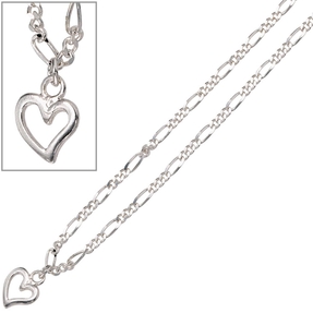 Fußkettchen Figarokette Fußkette Fußschmuck Herz aus 925 Silber 25cm Fußkettchen Figarokette Fußkette Fußschmuck Herz aus 925 Silber 25cm