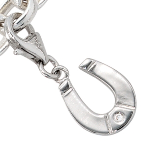 Anhänger Einhänger Charm Hufeisen mit Zirkonia 925 Silber rhodiniert Dangle