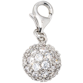 Anhänger Einhänger Charm Kugel mit Zirkonia 925 Silber 11.2mm Damen Dangle