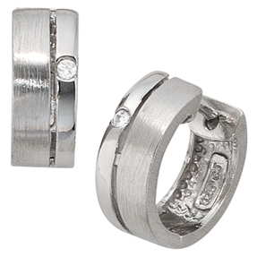 Creole Creolen Ohrringe 14.5mm mit Zirkonia 925 Silber für Damen