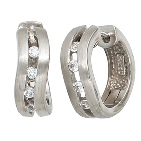 Creole Creolen Ohrringe 16.8mm mit Zirkonia mattiert,925 Silber Damen