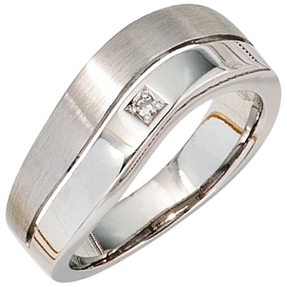 Ring Damenring mit Diamant Brillant 585 Gold Weißgold teilsatiniert Goldring