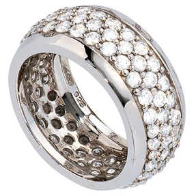 Breiter Ring Damenring mit Zirkonia rundum 925 Silber Silberring