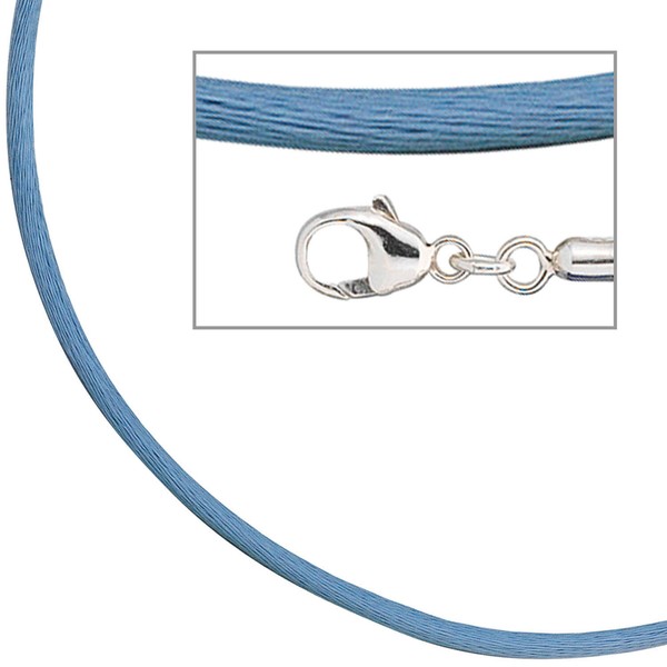 2,8mm Seidenband hellblau Karabiner 925 42cm