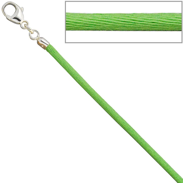 2,8mm Seidencollier hellgrün 925 Silber 42cm