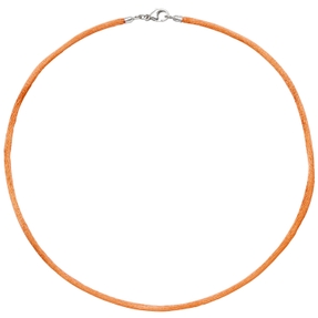 2,8mm Seidenband Seidencollier orange Karabiner 925 Damen 42cm Silbercollier