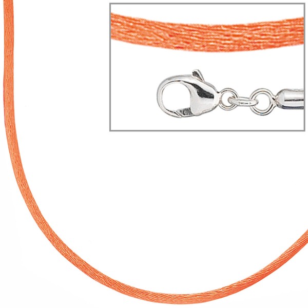 2,8mm Seidencollier orange Karabiner 925 42cm
