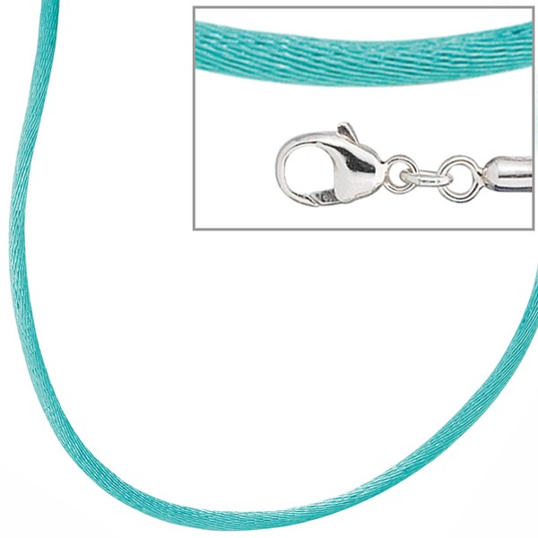 2,8mm Seidenband türkis Karabiner 925 42cm