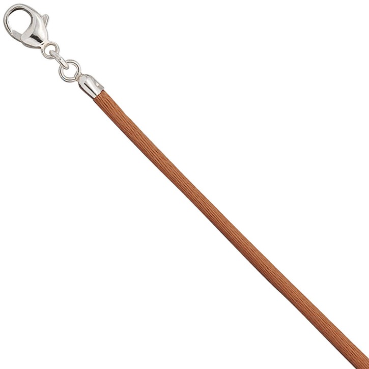 2,8mm Seidenband kupfer Karabiner 925 42cm