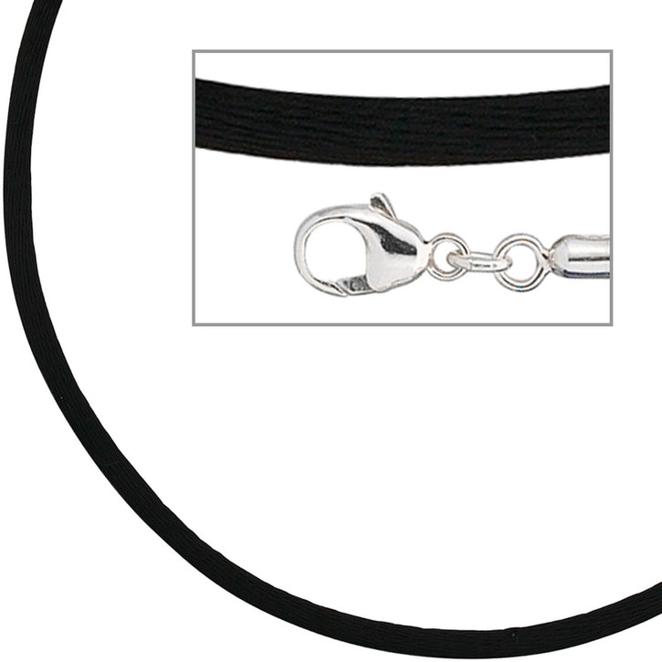 2,8mm Seidencollier schwarz Karabiner 925 42cm