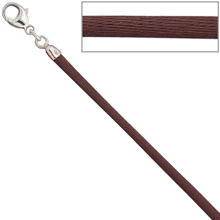 2,8mm Seidencollier braun Karabiner 925 42cm