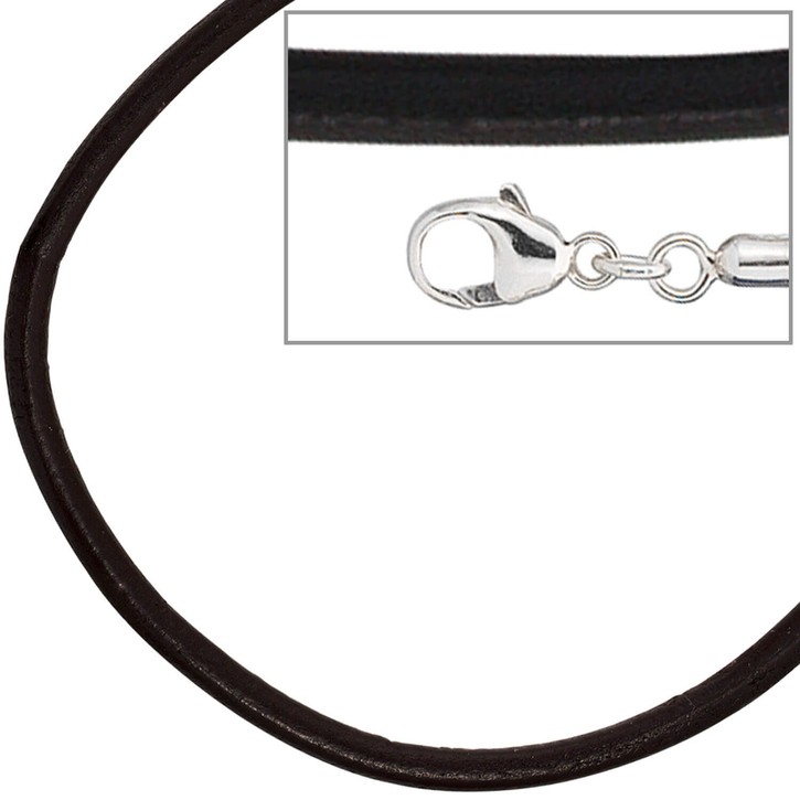2mm Lederkette schwarz 925 Silber 70cm