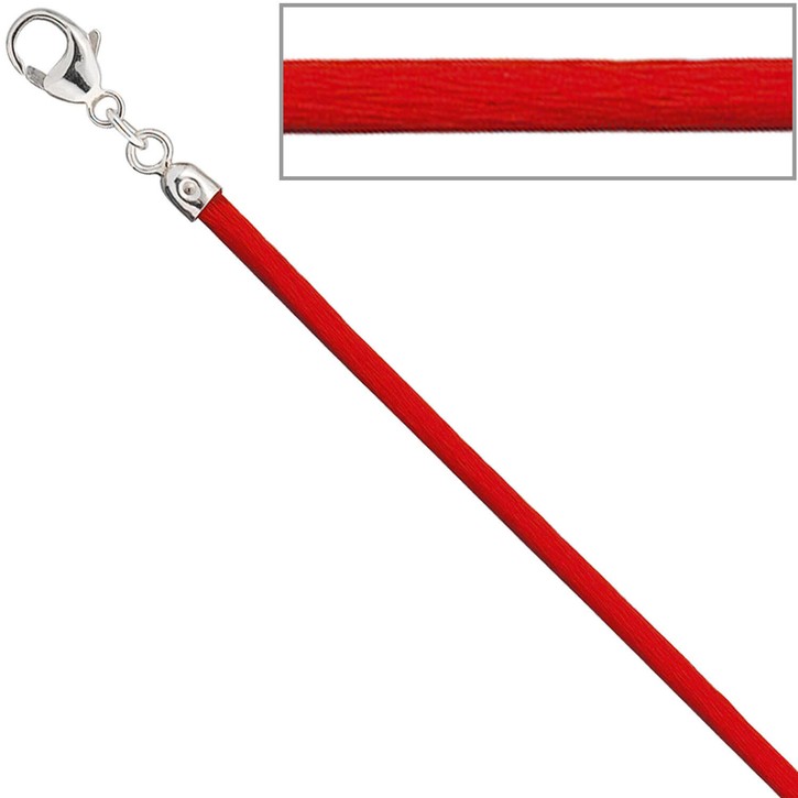 Seidencollier rot Karabiner 925 Silber 42cm