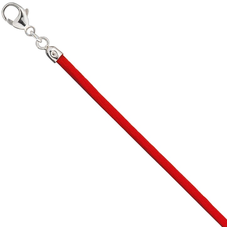 Seidencollier rot Karabiner 925 Silber 42cm