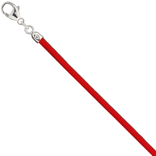 Seidencollier rot Karabiner 925 Silber 42cm
