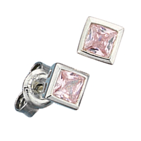5mm Stecker Ohrstecker Zirkonia rosa Quadrat 925 Silber Damen