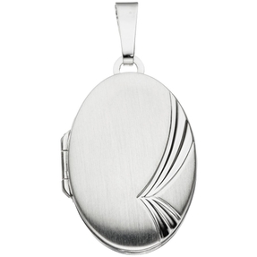 Medaillon Anhänger oval Streifen am Rand echtes 925 Silber Damen Medaillon Anhänger oval Streifen am Rand echtes 925 Silber Damen