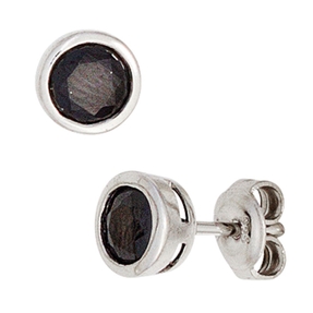 Ohrstecker Stecker mit Zirkonia schwarz rund 925 Silber für Damen