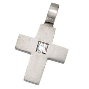 Anhänger Kreuz mit Diamant Brillant glatt matt 950 Platin Damen Anhänger Kreuz mit Diamant Brillant glatt matt 950 Platin Damen