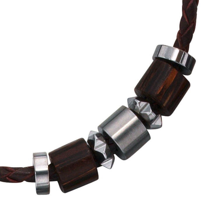 8,3mm Ledercollier Edelstahl Holz 45cm
