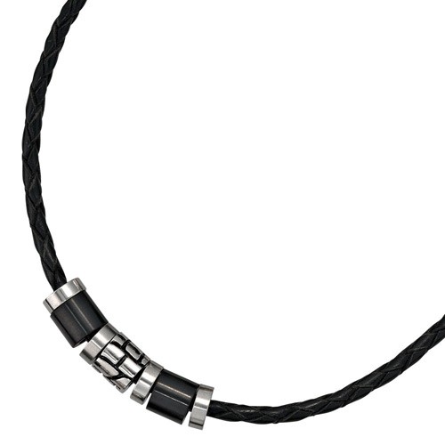 9mm Collier Leder Edelstahl geschwärzt 45cm