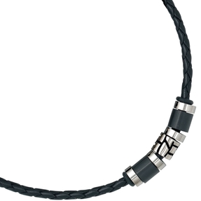 9mm Collier Leder mit Edelstahl kombiniert geschwärzt Unisex 45cm