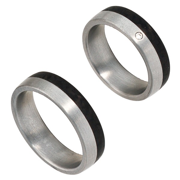 Partnerring Diamant Edelstahl Carbon Unisex
