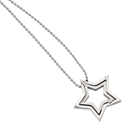 Edelstahl Collier Anhänger Stern Damen 48cm