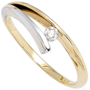 Ring Damenring mit Diamant Brillant 0,10 Ct. 585 Gold Gelbgold Weißgold