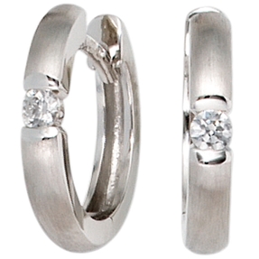 14,5mm Creolen Ohrringe mit Diamanten Brillanten 585 Gold Weißgold