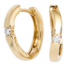 13,8mm Creolen Ohrringe mit Diamanten Brillanten 0,08 Ct W-SI 585 Gold Gelbgold