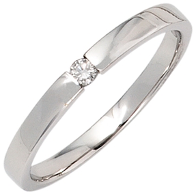 Solitär Ring Damenring mit Diamant Brillant schlicht 585 Gold Weißgold